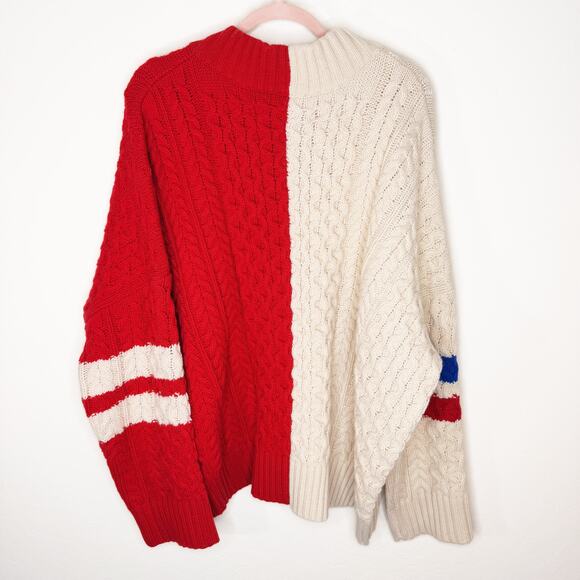 Charles Jeffrey Loverboy Off White Red College Cricket Cable Knit Wool Sweater - Picture 8 of 15